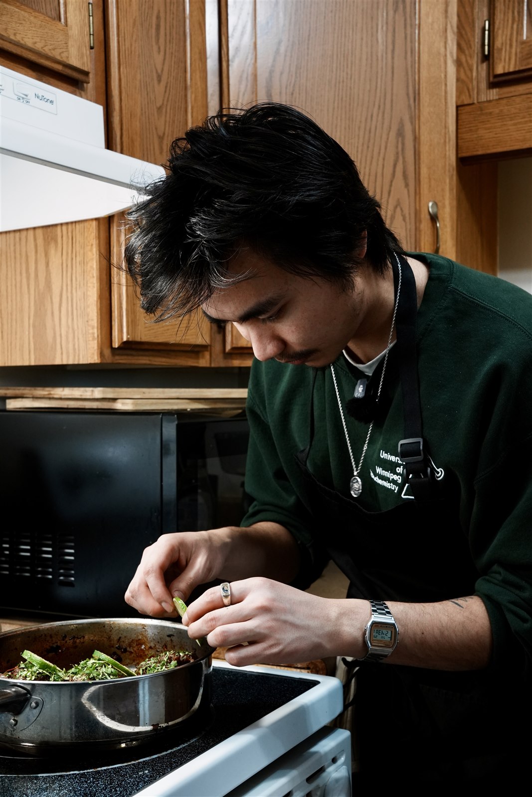Kiran preparing ingredients in a home kitchen.